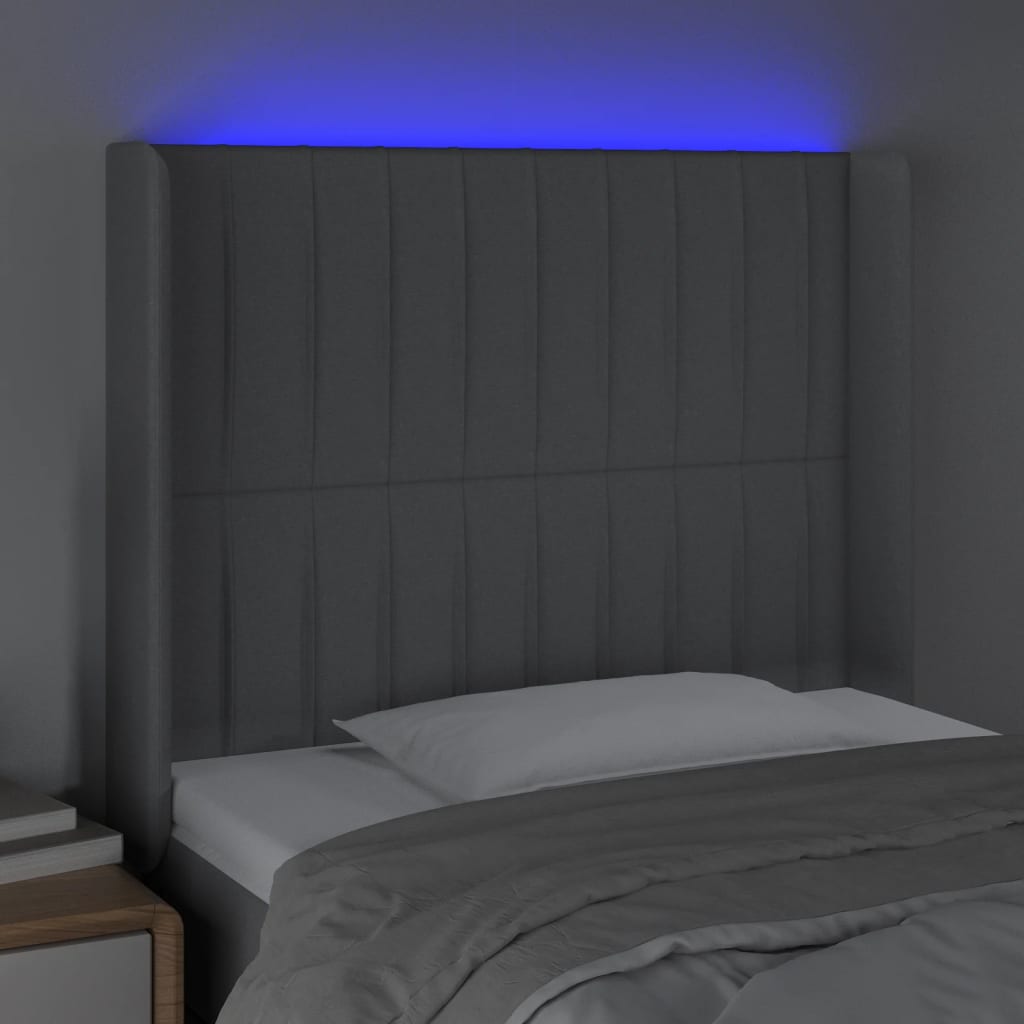 világosszürke szövet LED-es fejtámla 83x16x118/128 cm