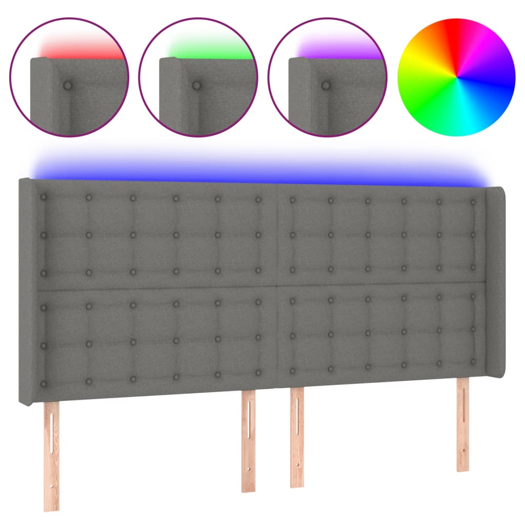 sötétszürke szövet LED-es fejtámla 183x16x118/128 cm
