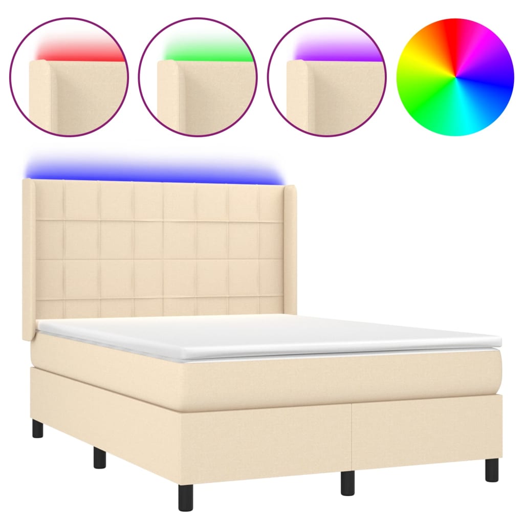 krémszínű szövet rugós és LED-es ágy matraccal 140x190cm