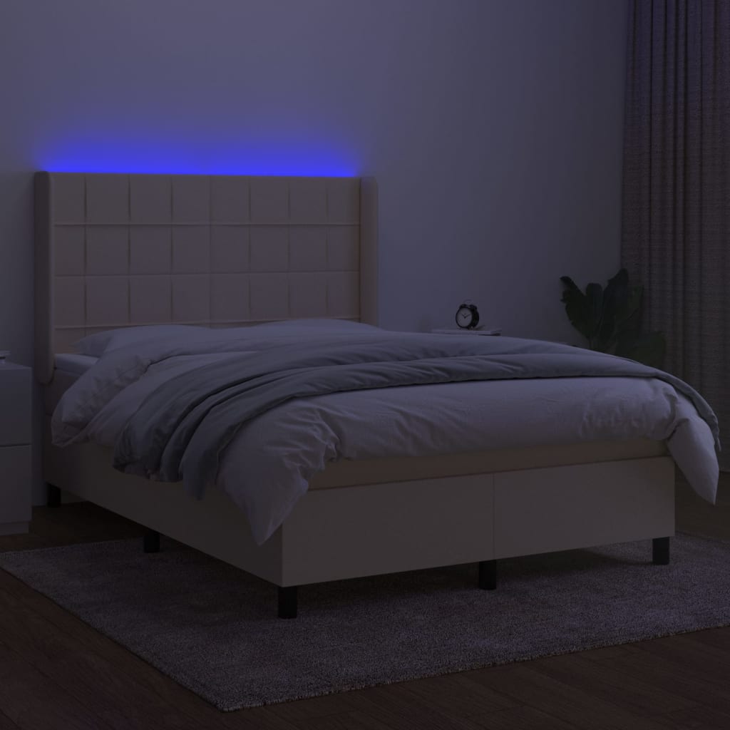 krémszínű szövet rugós és LED-es ágy matraccal 140x190cm