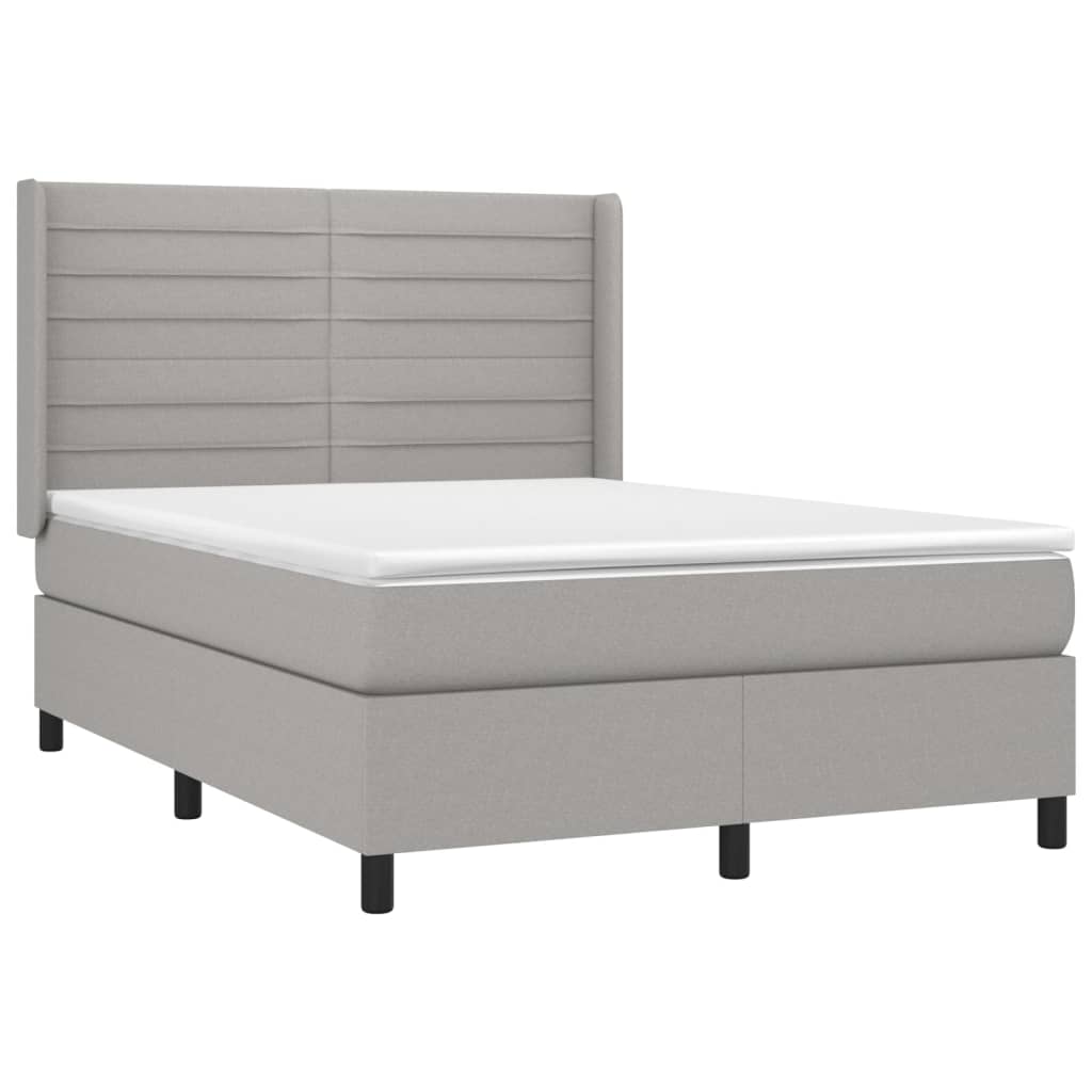 világosszürke szövet rugós és LED-es ágy matraccal 140x190 cm