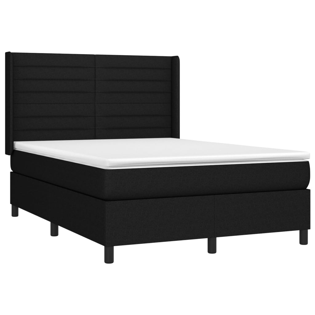 fekete szövet rugós és LED-es ágy matraccal 140x190 cm