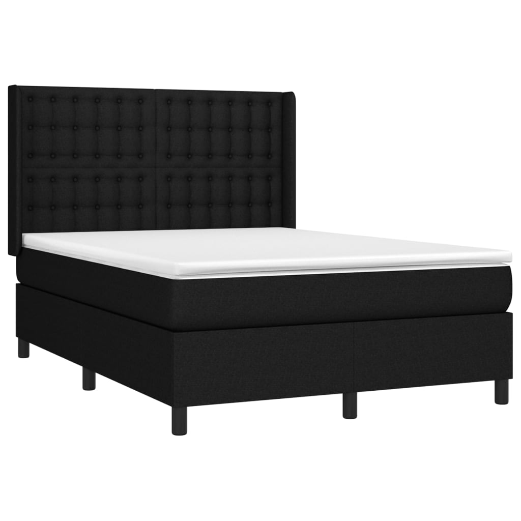 fekete szövet rugós és LED-es ágy matraccal 140x190 cm