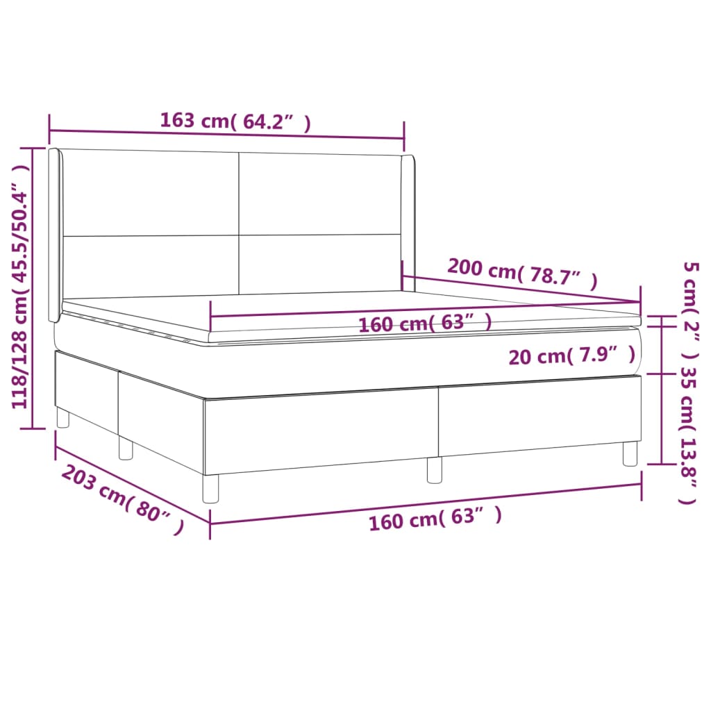 szürke műbőr rugós ágy matraccal és LED-del 160x200 cm