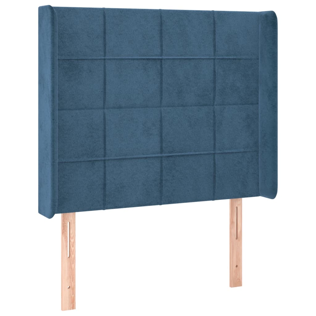 sötétkék bársony rugós és LED-es ágy matraccal 80 x 200 cm