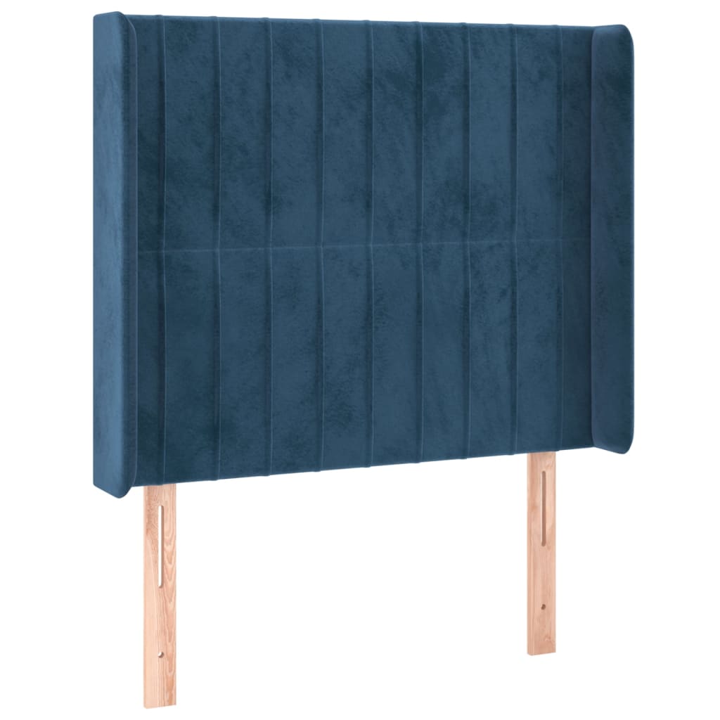 sötétkék bársony rugós és LED-es ágy matraccal 80 x 200 cm