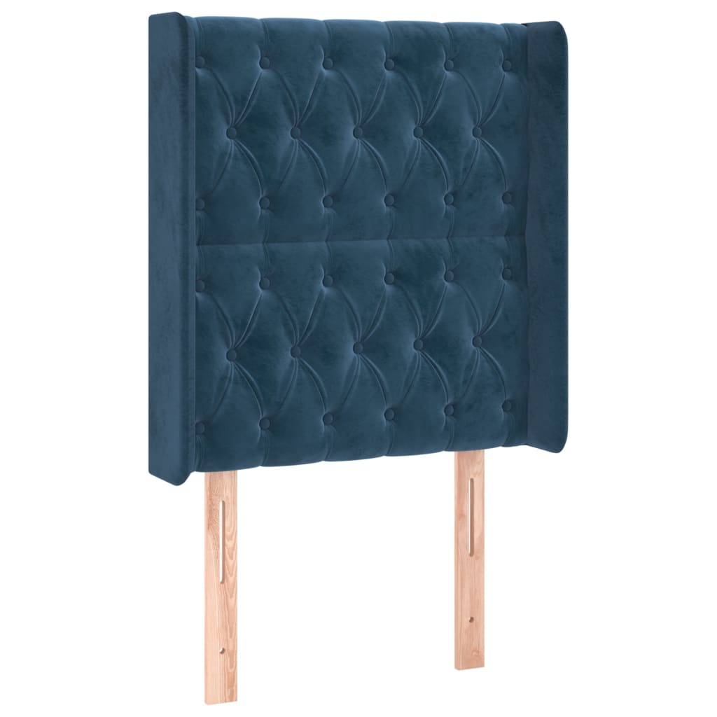 sötétkék bársony rugós és LED-es ágy matraccal 80 x 200 cm