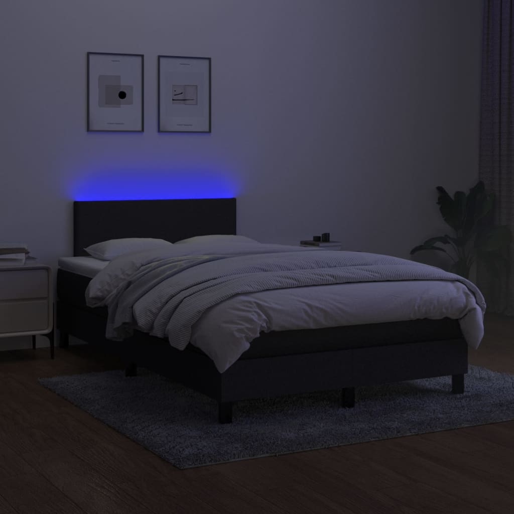 fekete szövet rugós és LED-es ágy matraccal 120 x 200 cm