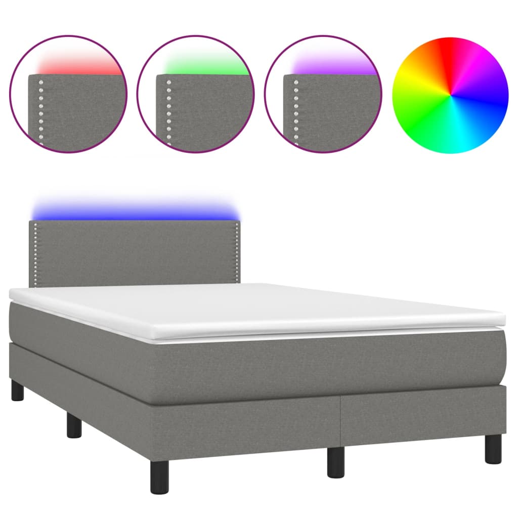 sötétszürke szövet rugós és LED-es ágy matraccal 120 x 200 cm