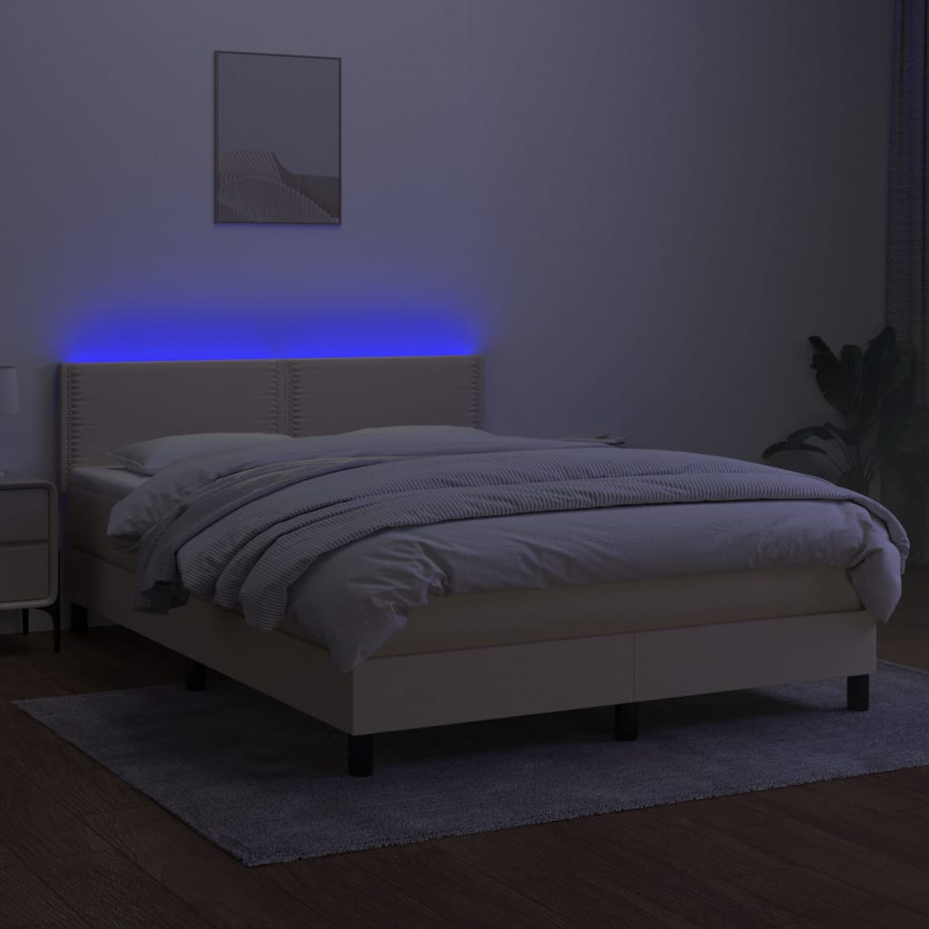 krémszínű szövet rugós és LED-es ágy matraccal 140x190cm