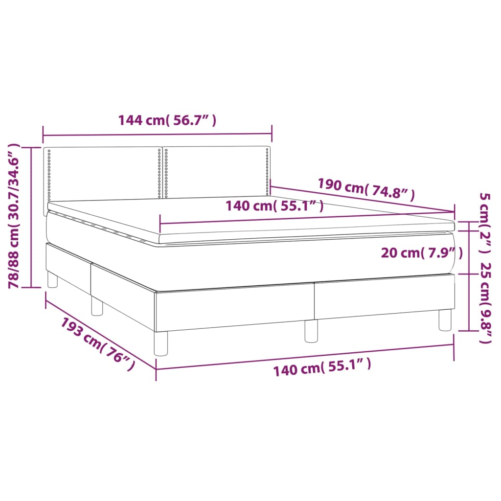 krémszínű szövet rugós és LED-es ágy matraccal 140x190cm