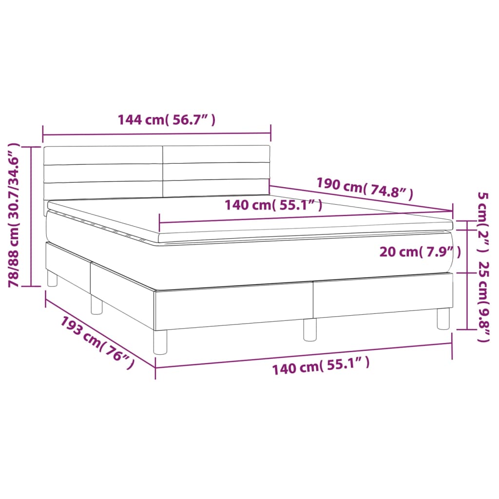 krémszínű szövet rugós és LED-es ágy matraccal 140x190cm