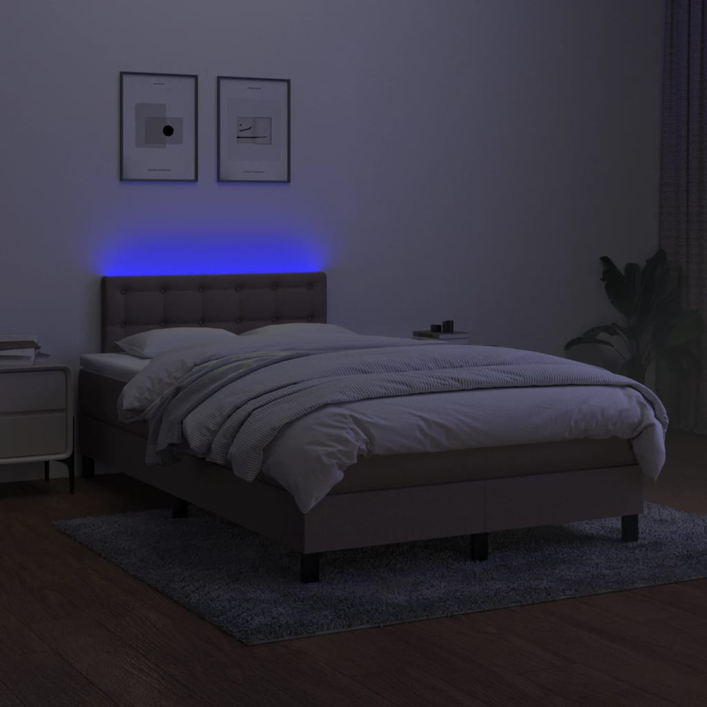 tópszínű szövet rugós és LED-es ágy matraccal 120 x 200 cm