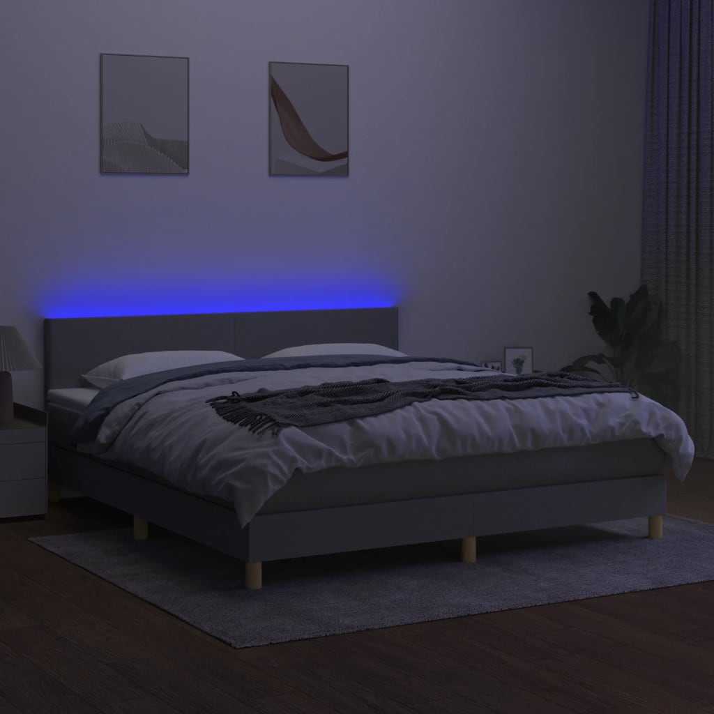 világosszürke szövet rugós és LED-es ágy matraccal 160x200 cm