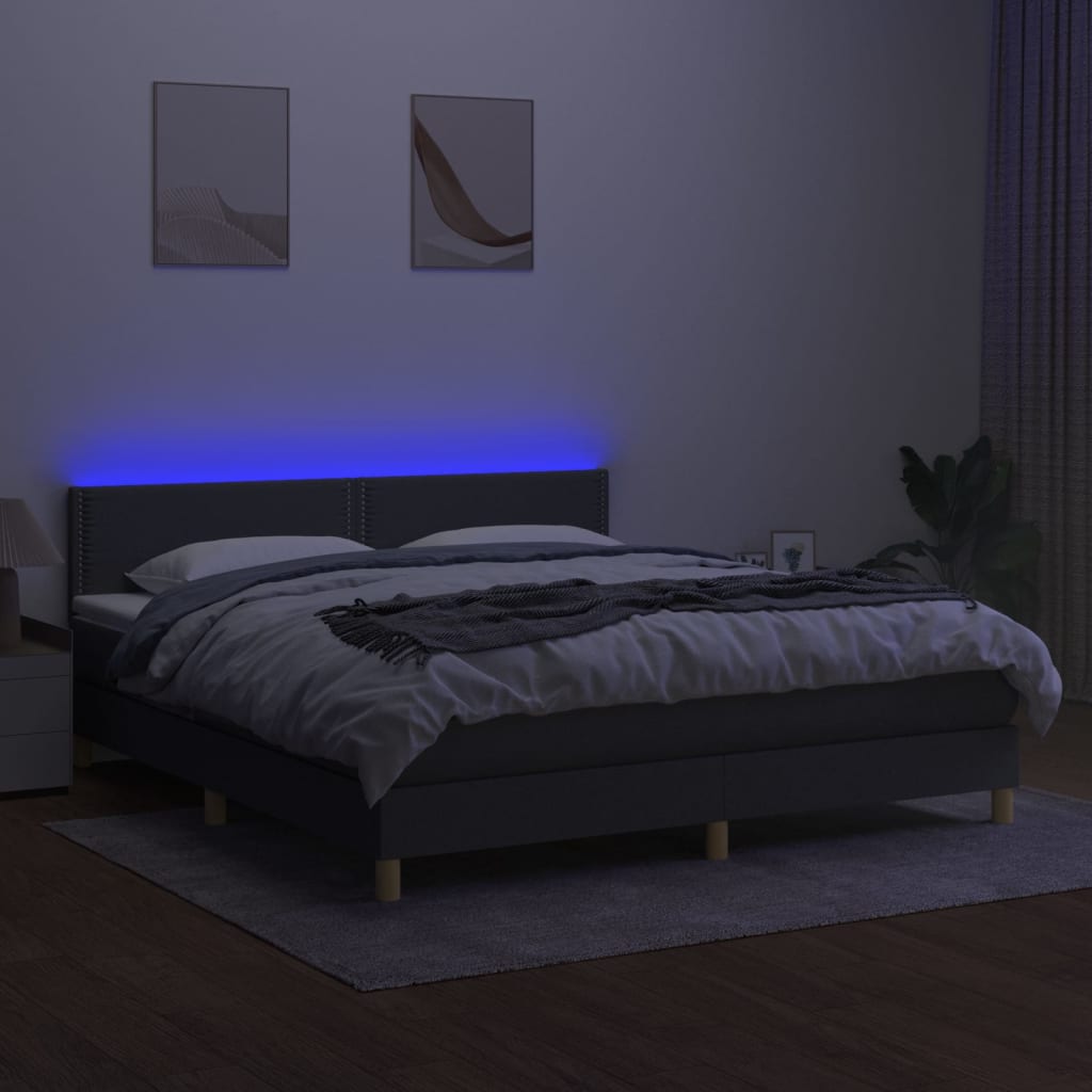 sötétszürke szövet rugós és LED-es ágy matraccal 180 x 200 cm