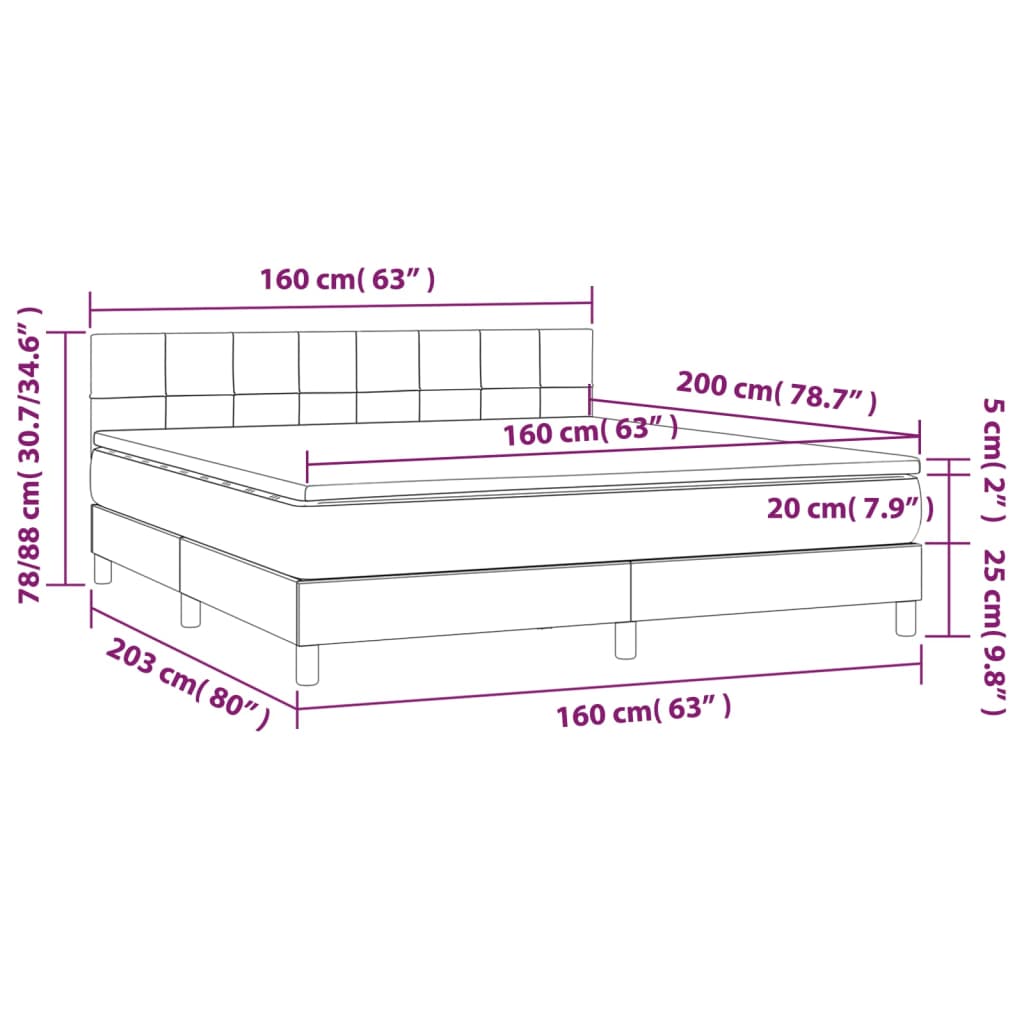 sötétszürke szövet rugós és LED-es ágy matraccal 160x200 cm