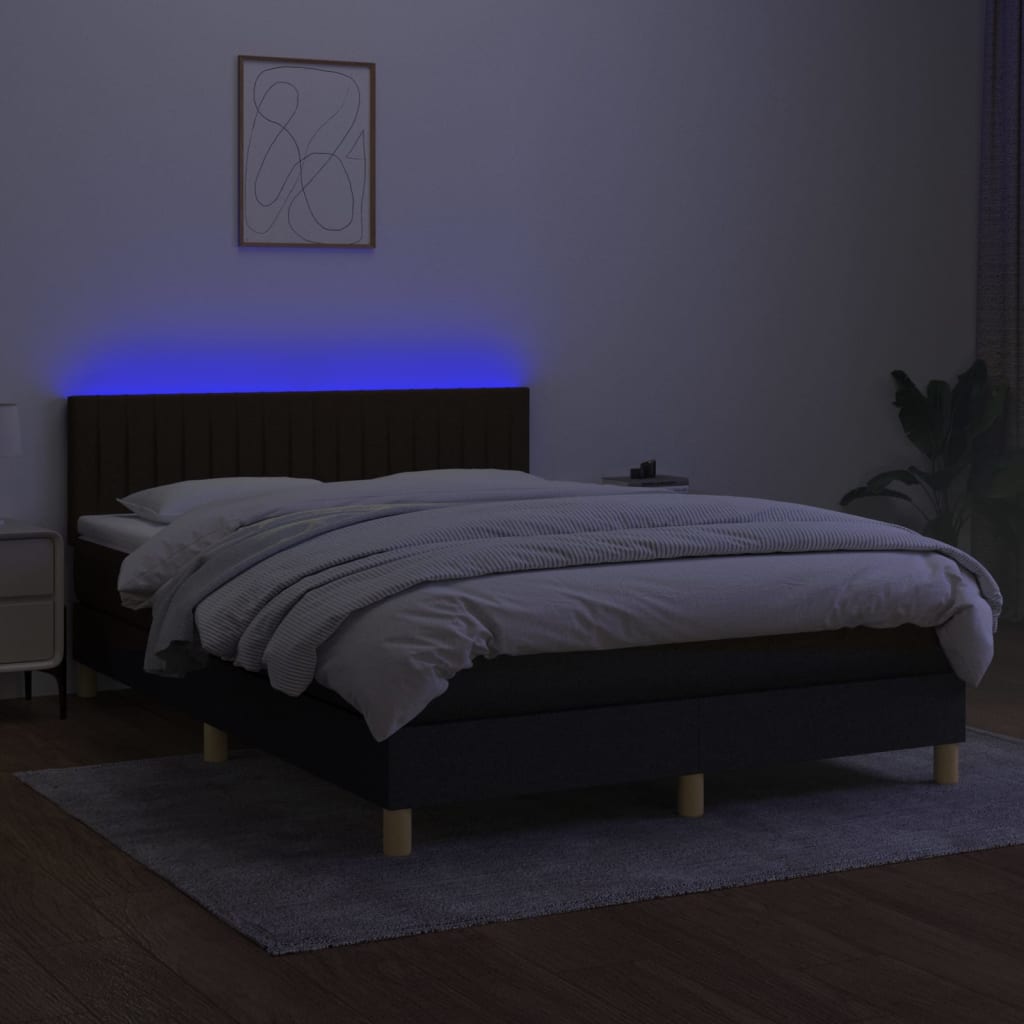 fekete szövet rugós és LED-es ágy matraccal 140x190 cm
