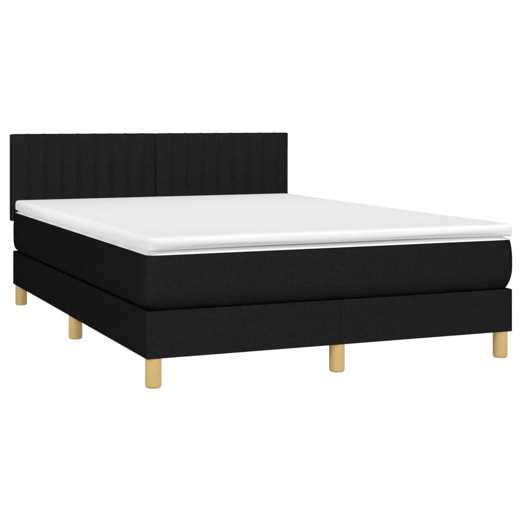fekete szövet rugós és LED-es ágy matraccal 140x190 cm