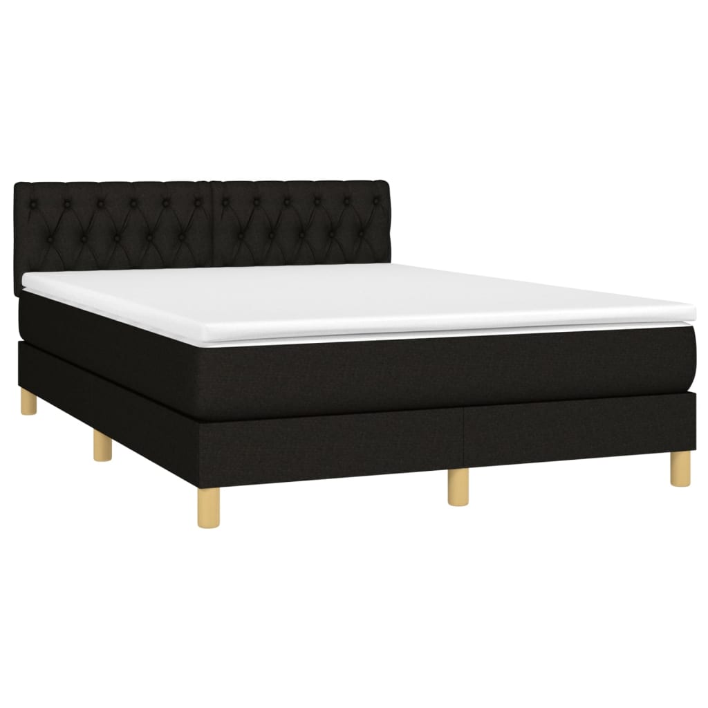 fekete szövet rugós és LED-es ágy matraccal 140x190 cm