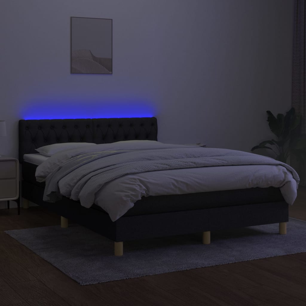 fekete szövet rugós és LED-es ágy matraccal 140x190 cm