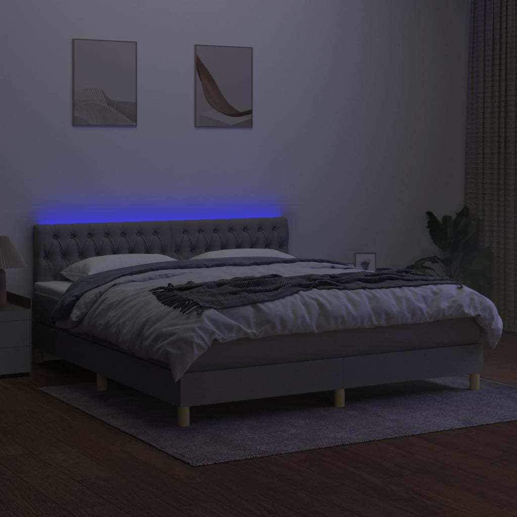 világosszürke szövet rugós és LED-es ágy matraccal 160x200 cm