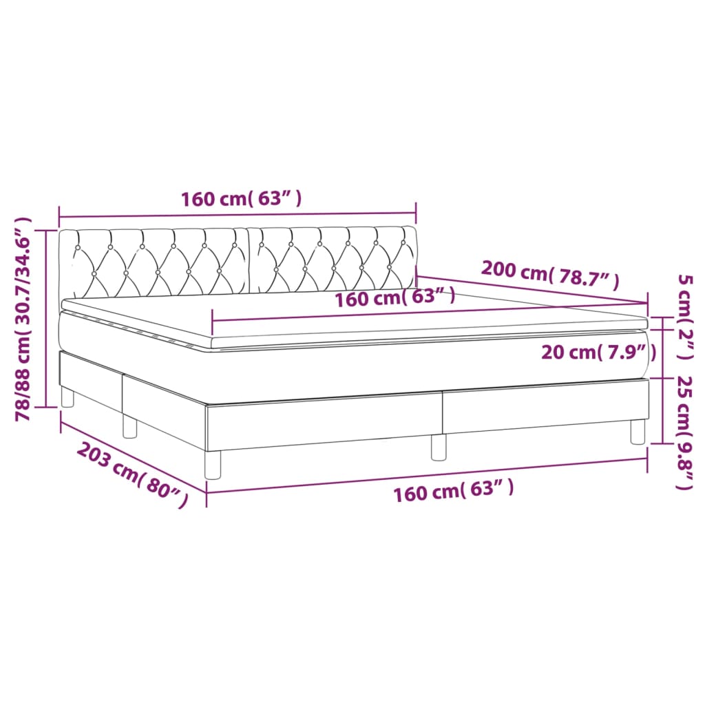 világosszürke szövet rugós és LED-es ágy matraccal 160x200 cm