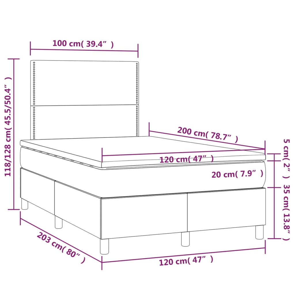 barna szövet rugós és LED-es ágy matraccal 120 x 200 cm