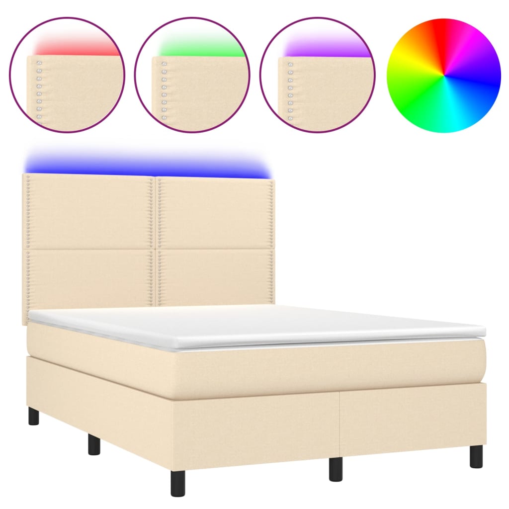 krémszínű szövet rugós és LED-es ágy matraccal 140x190cm