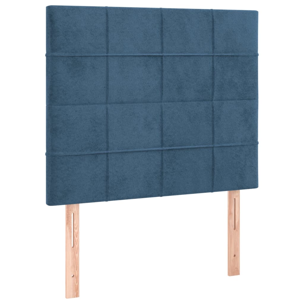 sötétkék bársony rugós és LED-es ágy matraccal 80 x 200 cm