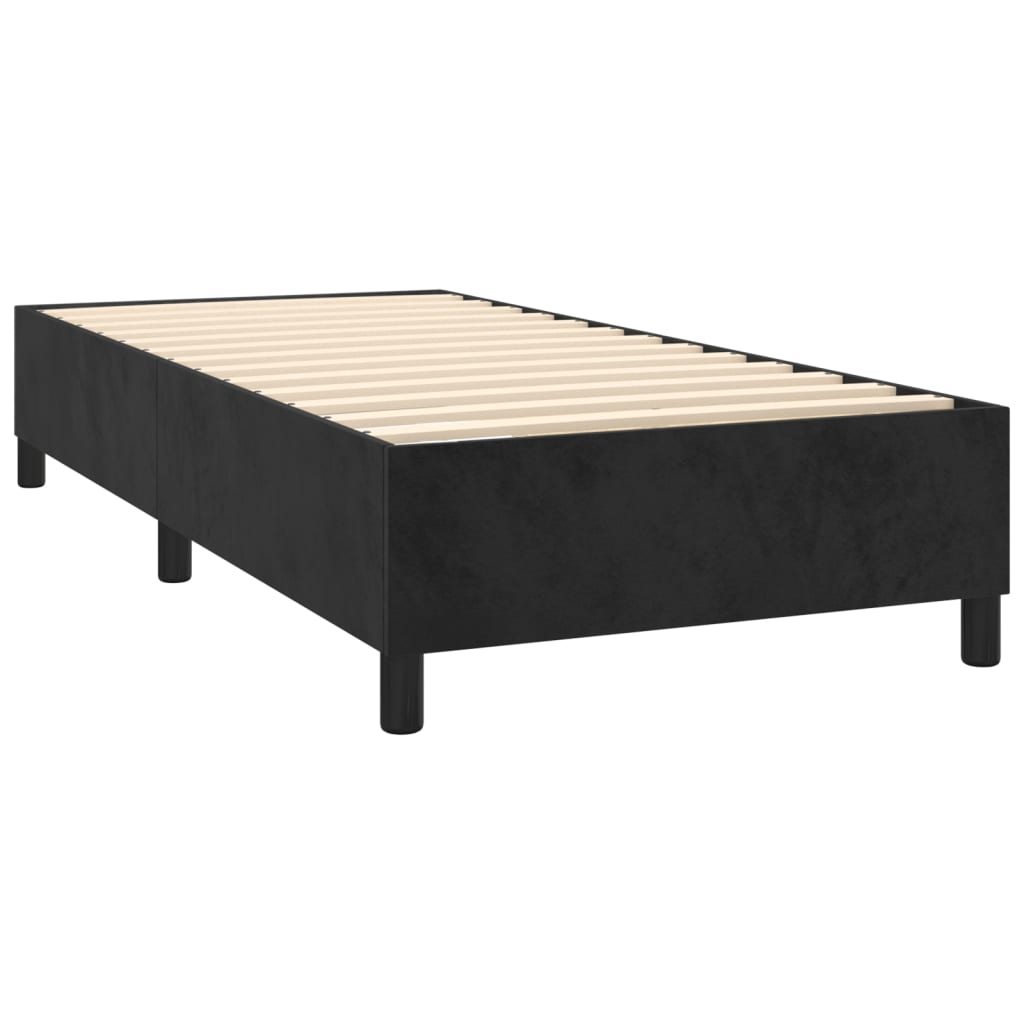fekete bársony rugós és LED-es ágy matraccal 90x200 cm