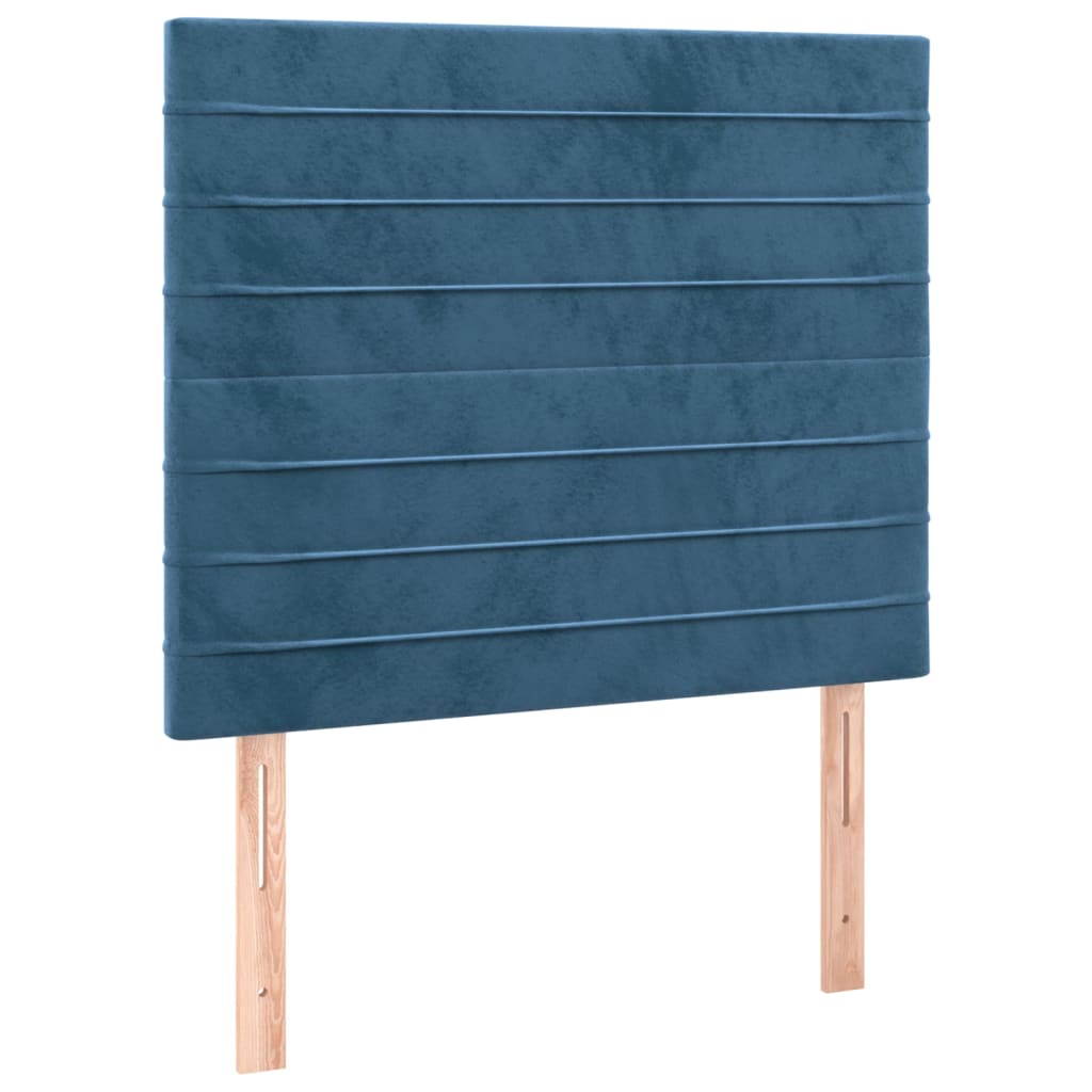 sötétkék bársony rugós és LED-es ágy matraccal 80 x 200 cm