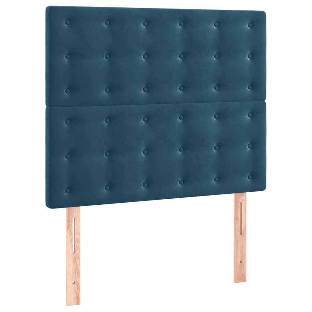 sötétkék bársony rugós és LED-es ágy matraccal 80 x 200 cm