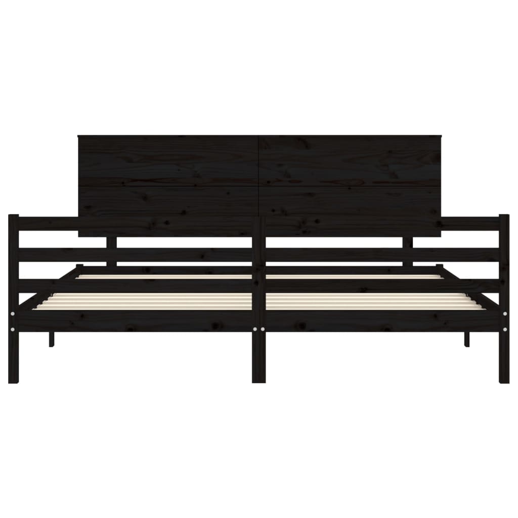 fekete tömör fa ágykeret fejtámlával 200 x 200 cm