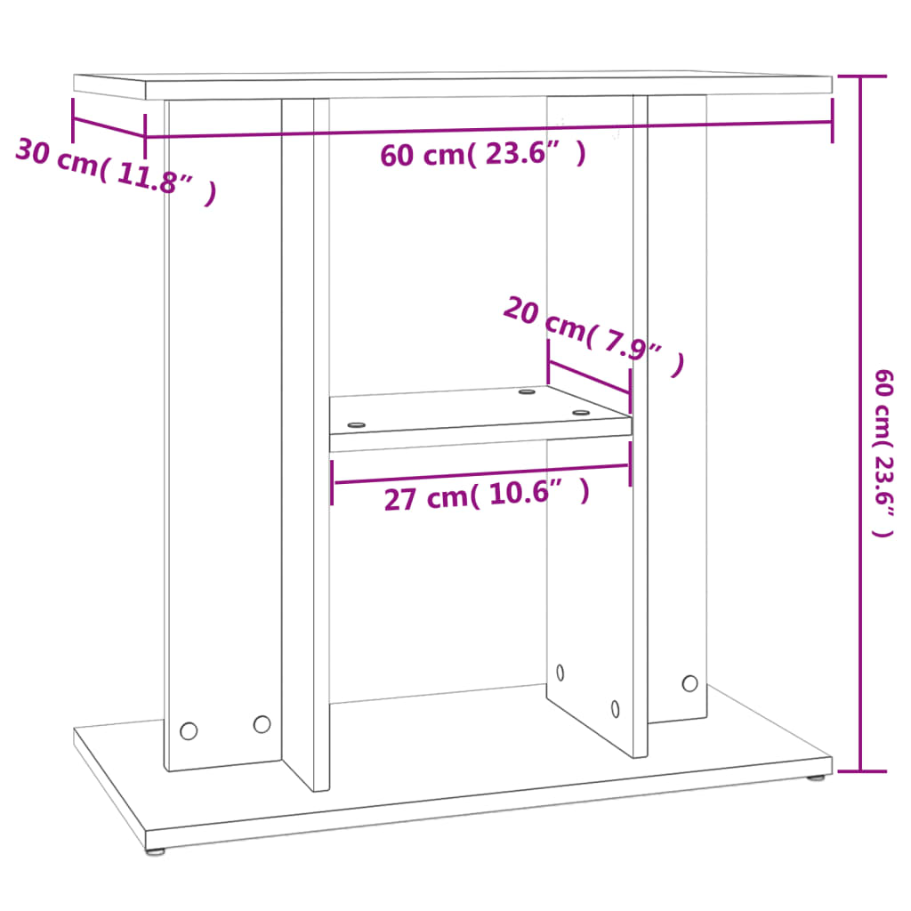 betonszürke akváriumállvány 60 x 30 x 60 cm rétegelt fából