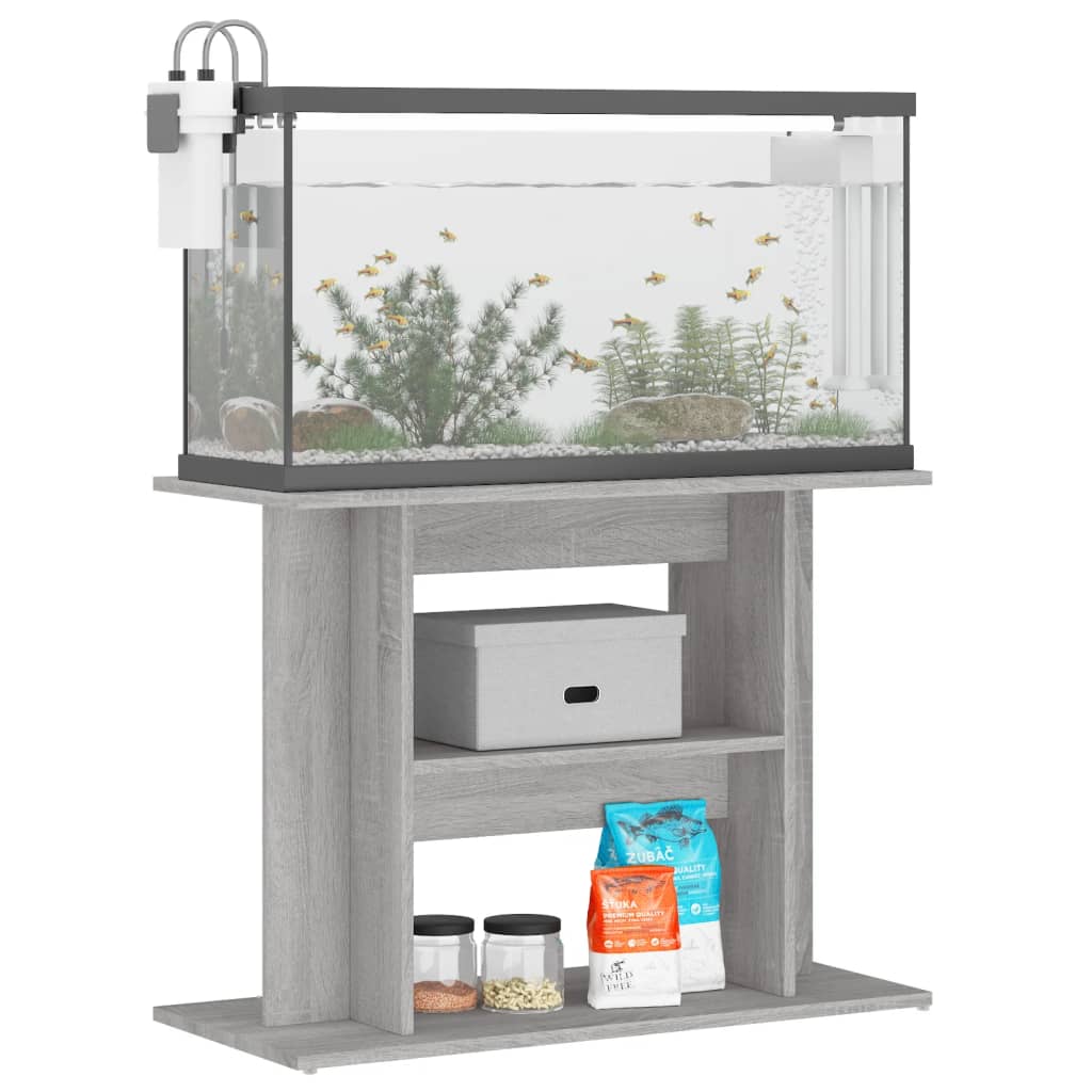 betonszürke akváriumállvány 80 x 35 x 60 cm rétegelt fából