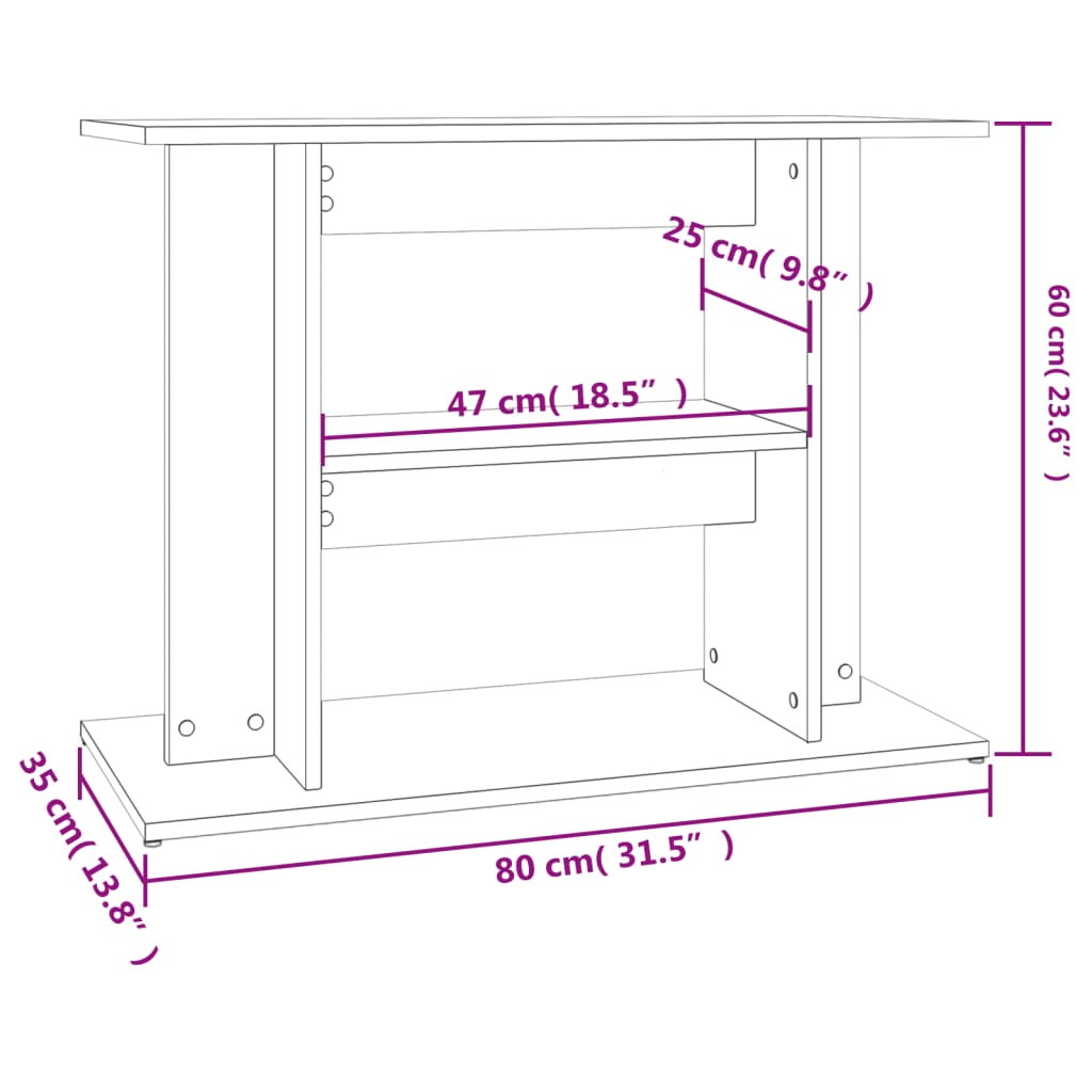 füstölt tölgyfa akváriumállvány 80 x 35 x 60 cm rétegelt fából