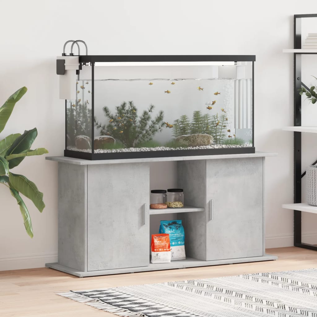 betonszürke akváriumállvány 121 x 41 x 58 cm rétegelt fából