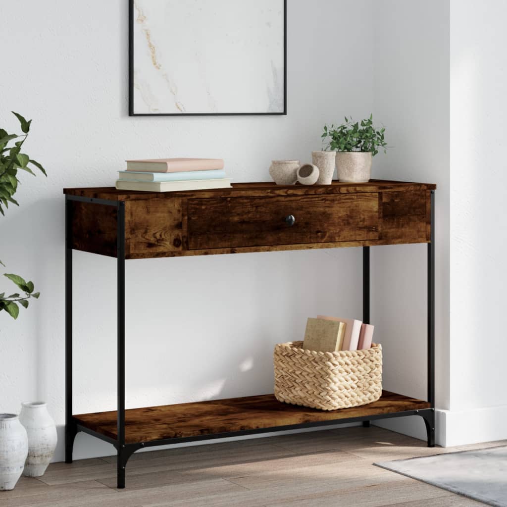 füstös tölgy színű szerelt fa tálalóasztal 100 x 34,5 x 75 cm