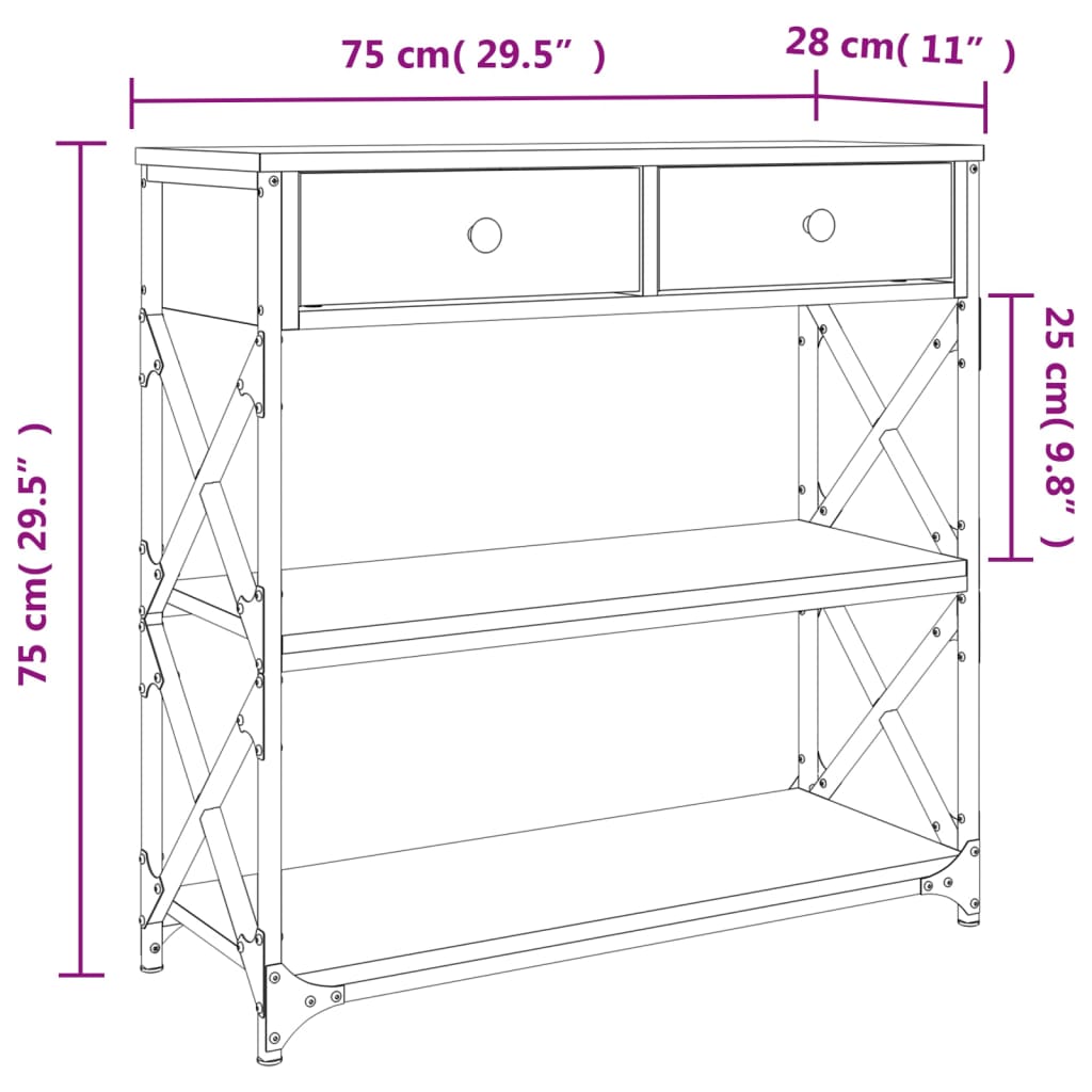 füstös tölgy színű szerelt fa tálalóasztal 75x28x75 cm