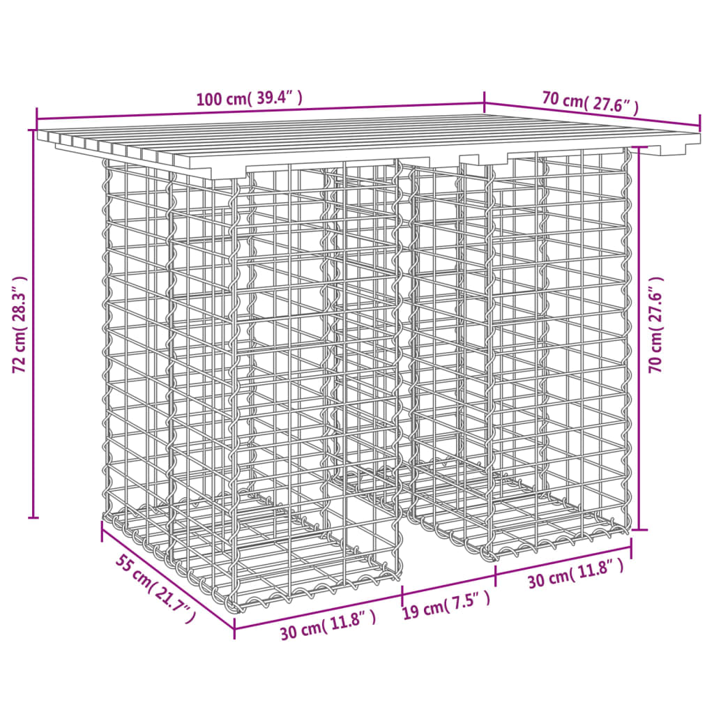 tömör duglászfenyő gabion kerti pad 100x70x72 cm