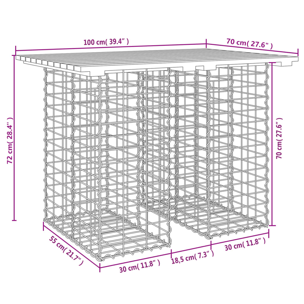 impregnált fenyőfa gabion kerti pad 100 x 70 x 72 cm