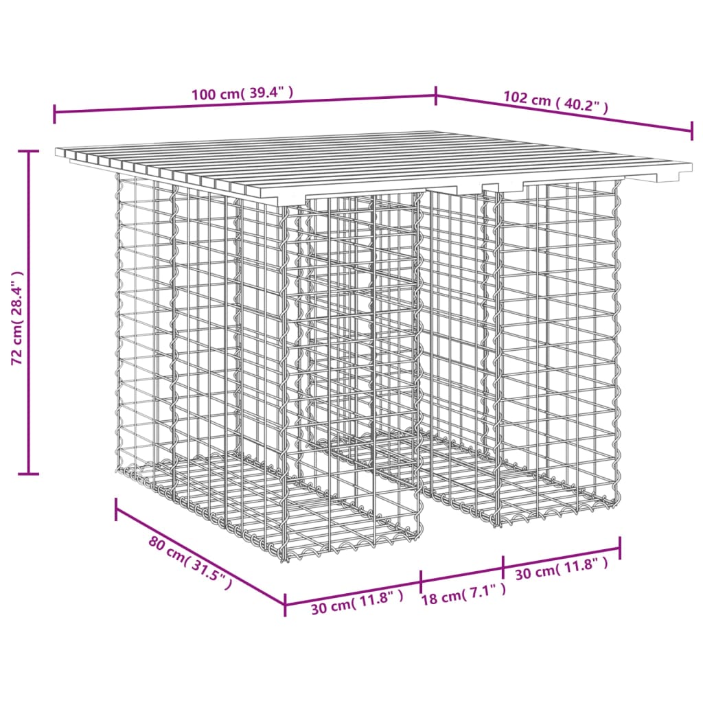 impregnált fenyőfa gabion kerti pad 100 x 102 x 72 cm
