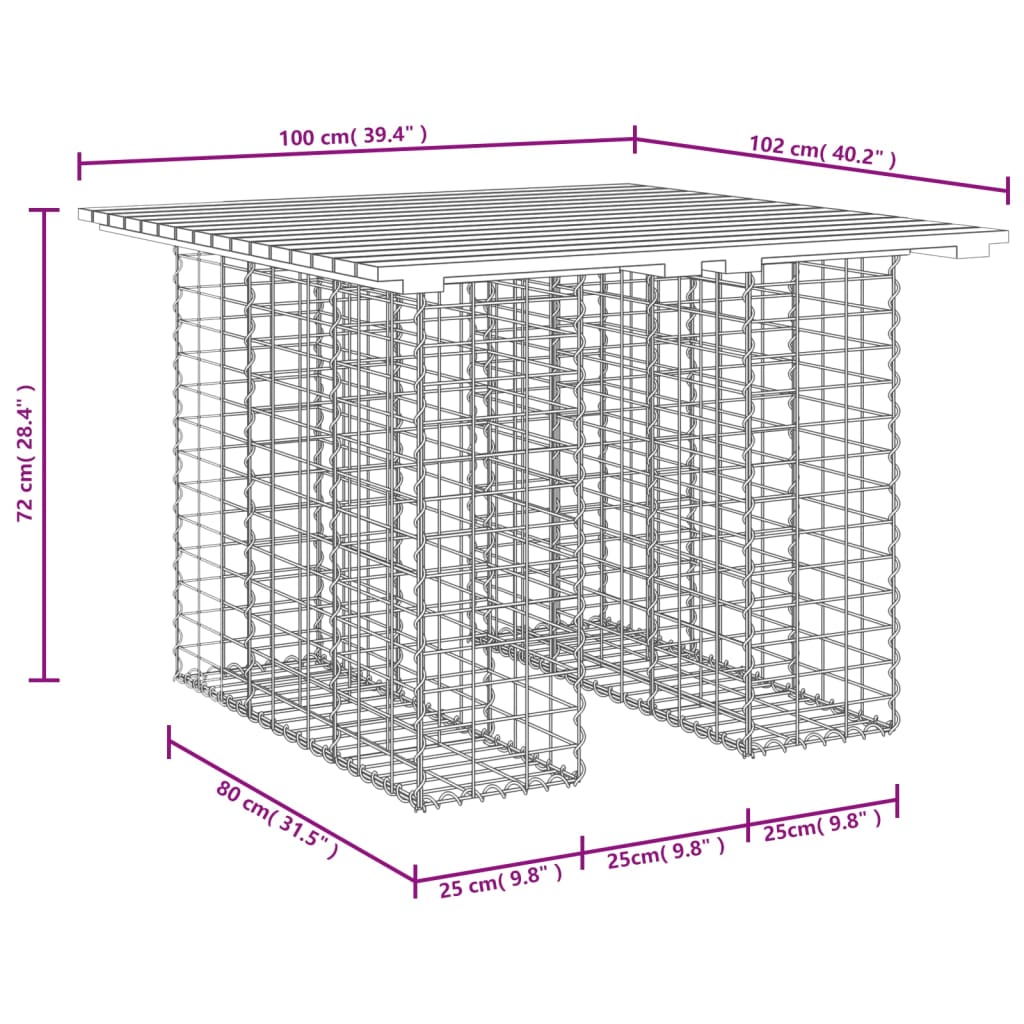 impregnált fenyőfa gabion kerti pad 100 x 102 x 72 cm