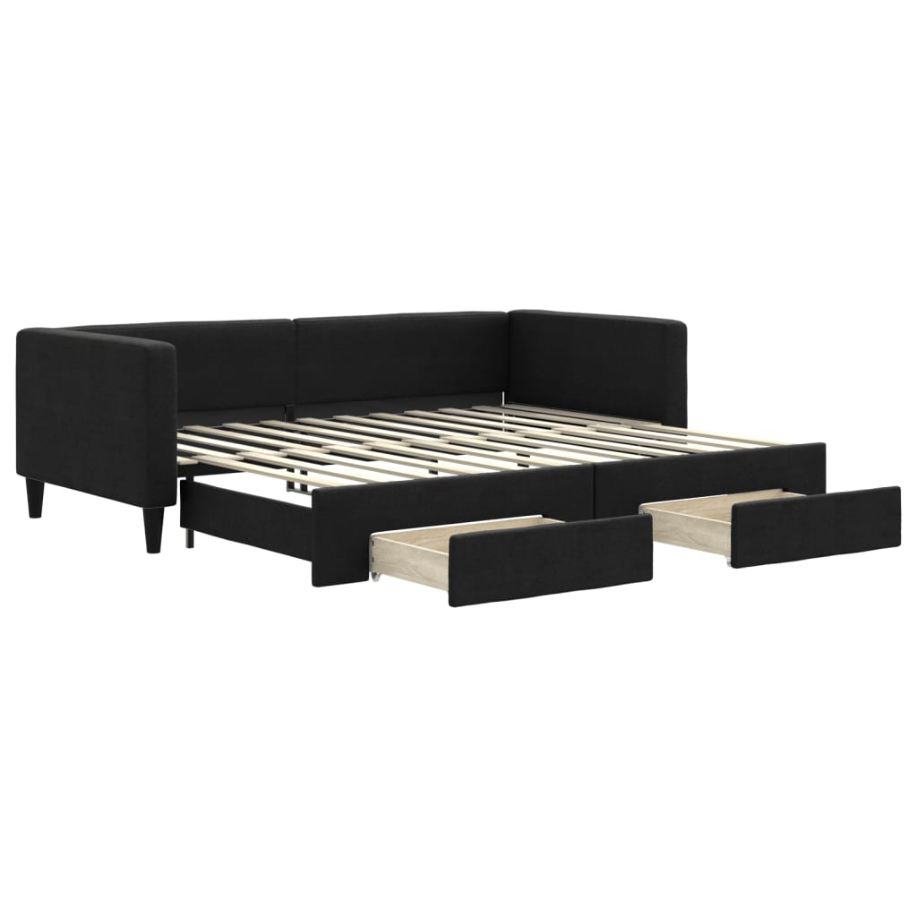 fekete kihúzható szövet heverő fiókokkal 90 x 200 cm