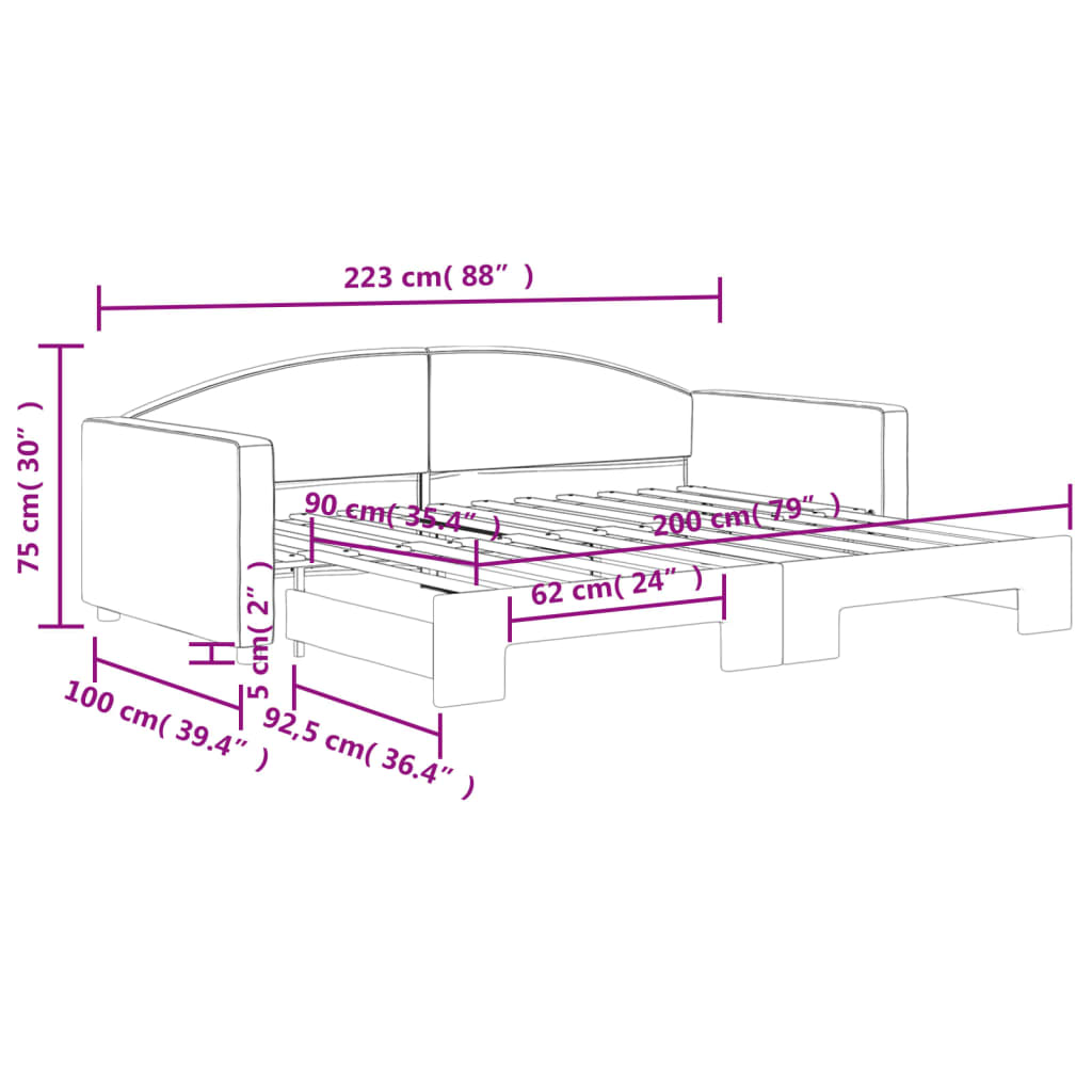 sötétszürke kihúzható szövet heverő 90 x 200 cm