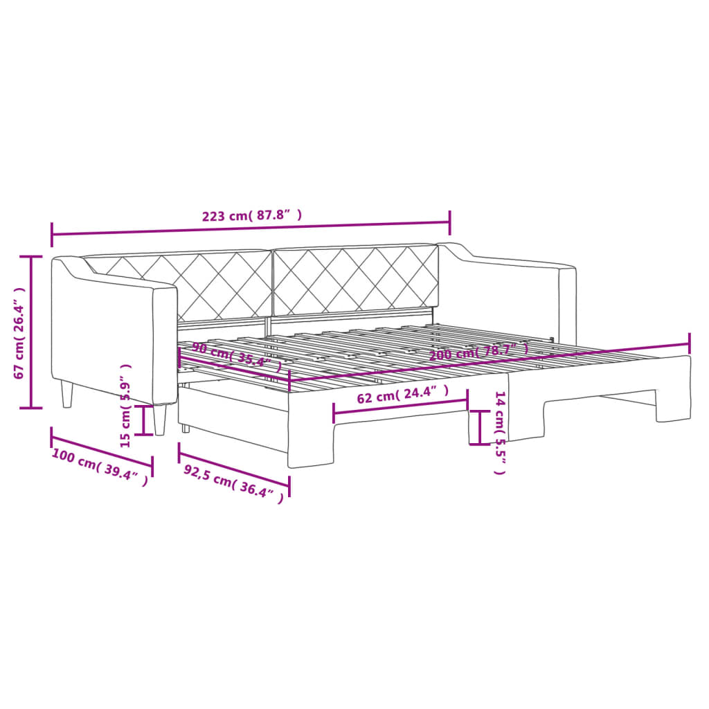 sötétszürke kihúzható szövet heverő 90 x 200 cm