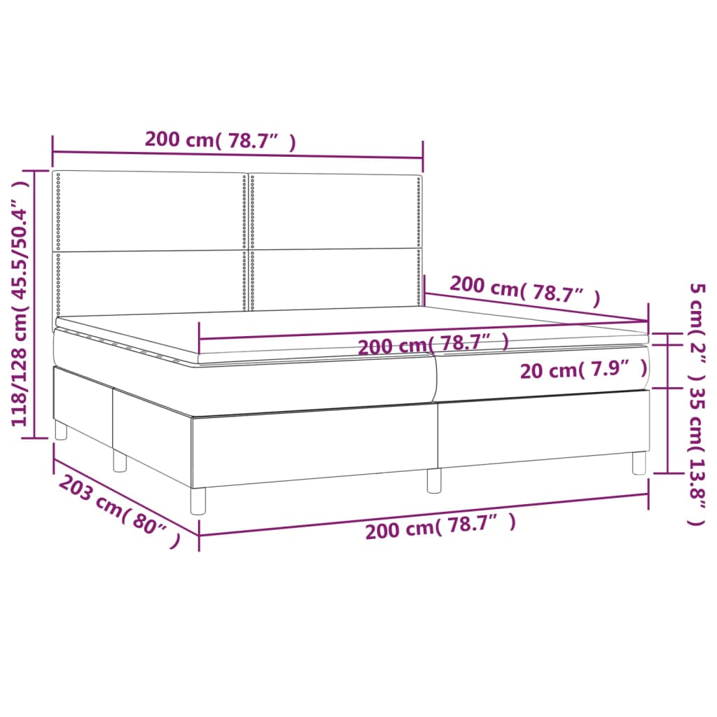 fekete szövet rugós ágy matraccal 200 x 200 cm