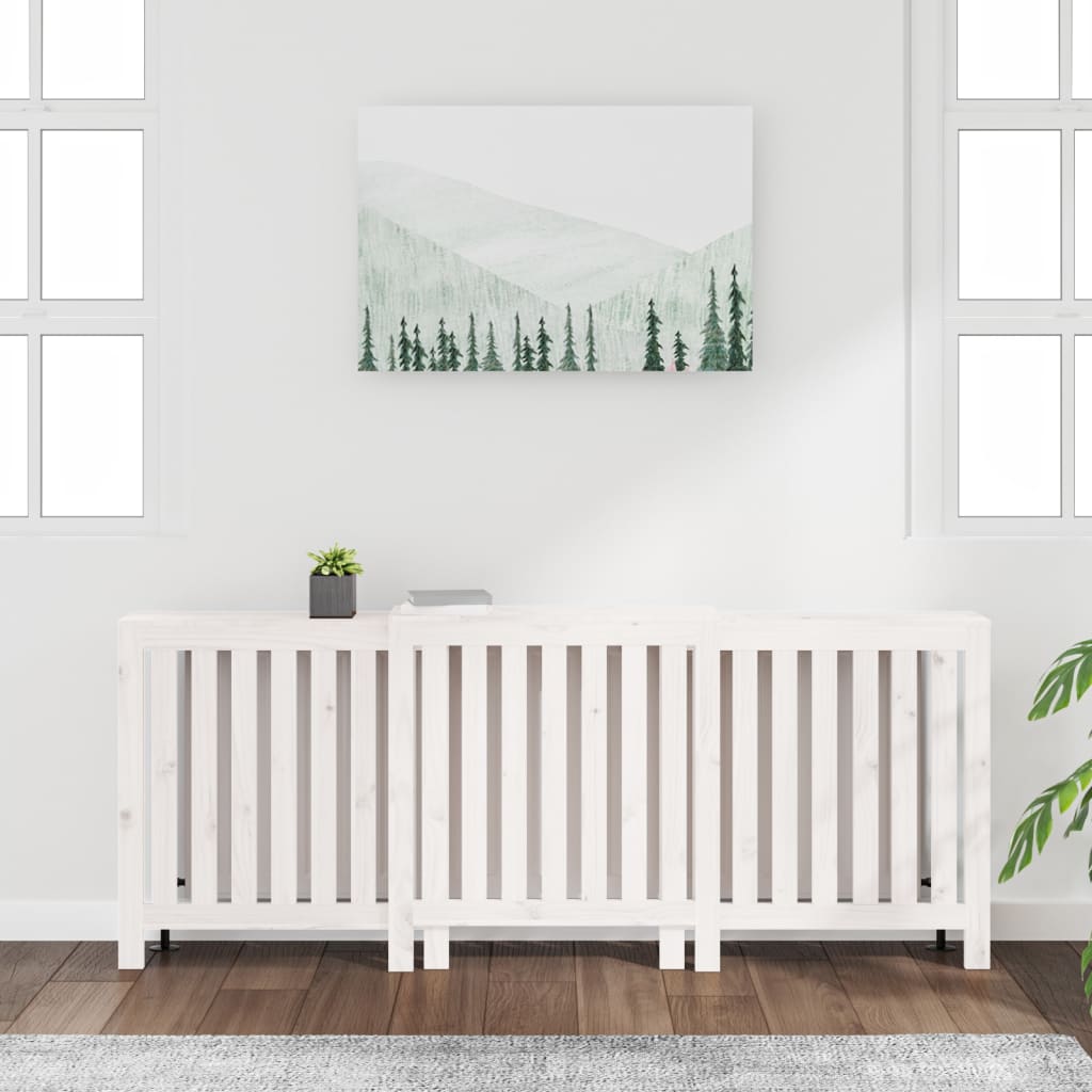 fehér tömör fenyőfa radiátorburkolat 210x21x85 cm
