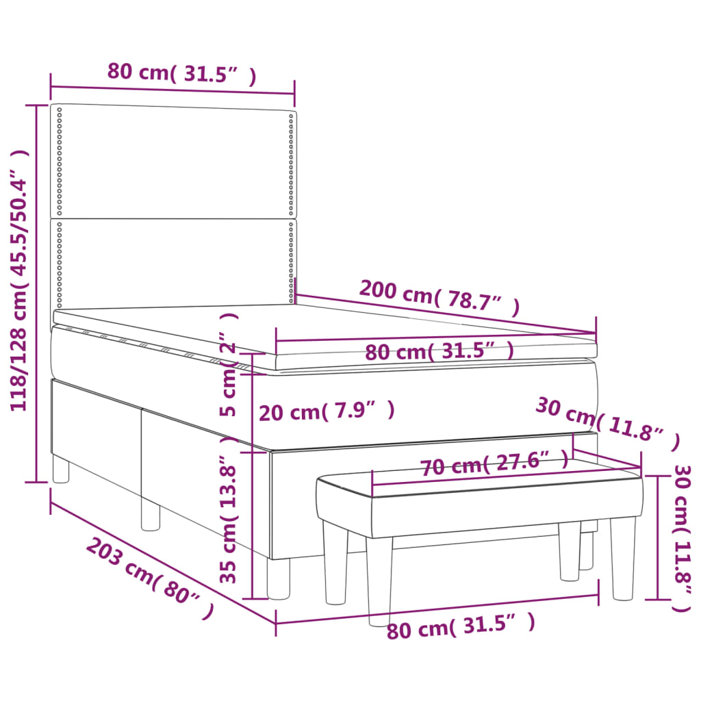 sötétkék bársony rugós ágy matraccal 80 x 200 cm