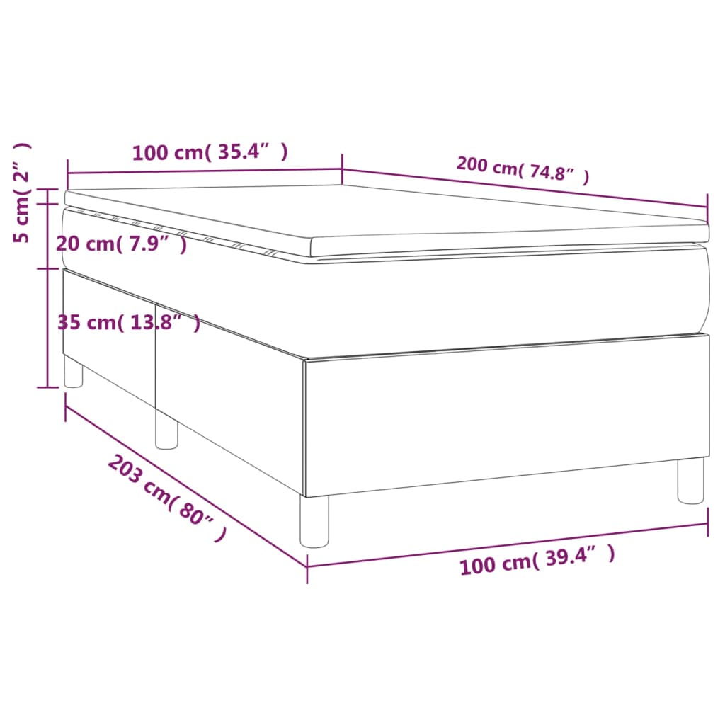 sötétszürke bársony rugós ágy matraccal 100 x 200 cm